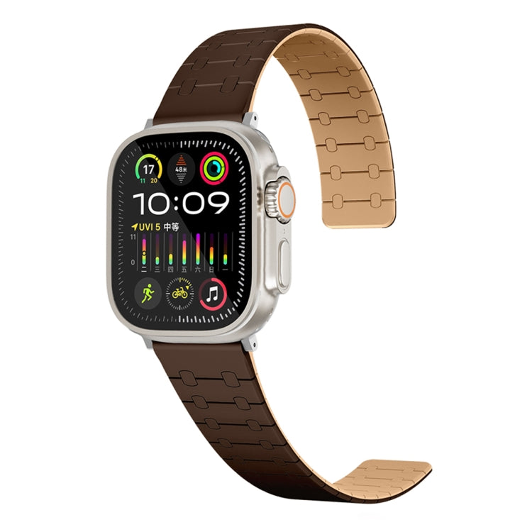 For Apple Watch Series 9 45mm Two Color Loop Magnetic Silicone Watch Band(Dark Brown+Light Brown) - Watch Bands by PMC Jewellery | Online Shopping South Africa | PMC Jewellery