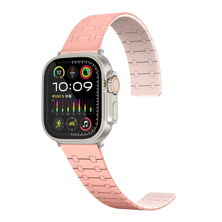 For Apple Watch Series 9 41mm Two Color Loop Magnetic Silicone Watch Band(Peach+Light Pink) - Watch Bands by PMC Jewellery | Online Shopping South Africa | PMC Jewellery