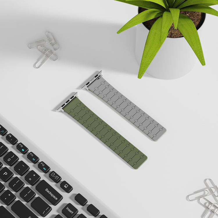 For Apple Watch Series 8 45mm Two Color Loop Magnetic Silicone Watch Band(Green+Grey) - Watch Bands by PMC TechLife | Online Shopping South Africa | PMC TechLife
