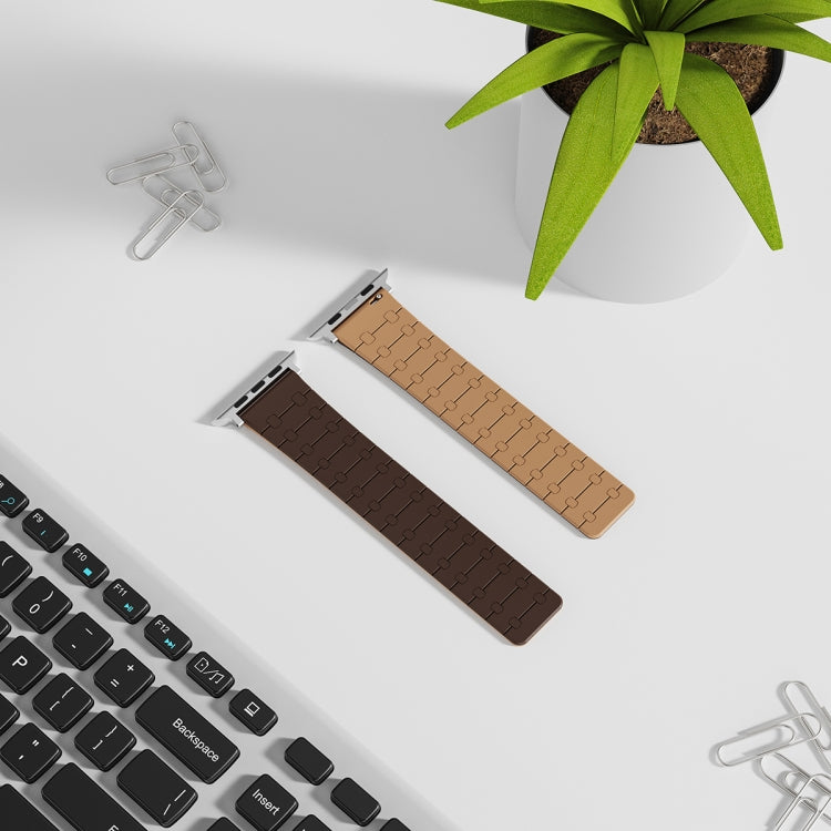 For Apple Watch SE 40mm Two Color Loop Magnetic Silicone Watch Band(Dark Brown+Light Brown) - Watch Bands by PMC TechLife | Online Shopping South Africa | PMC TechLife