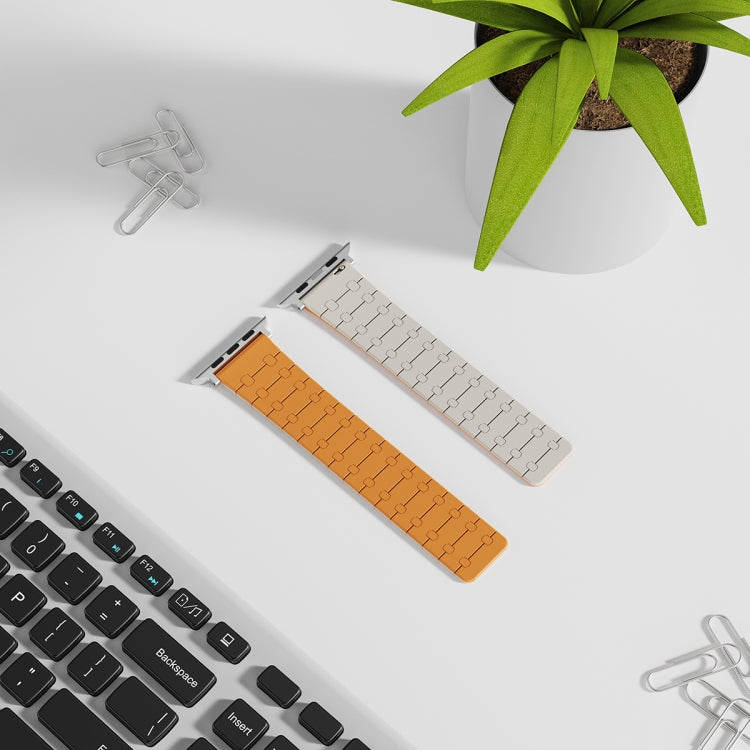 For Apple Watch 38mm Two Color Loop Magnetic Silicone Watch Band(Orange+Starlight) - Watch Bands by PMC TechLife | Online Shopping South Africa | PMC TechLife