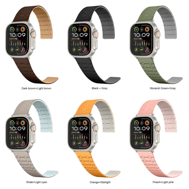 For Apple Watch 38mm Two Color Loop Magnetic Silicone Watch Band(Peach+Light Pink) - Watch Bands by PMC TechLife | Online Shopping South Africa | PMC TechLife