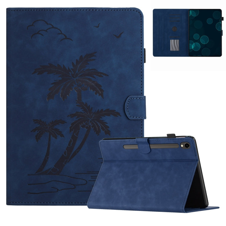 For Samsung Galaxy Tab S9 FE X510/X516B Coconut Tree Embossed Smart Leather Tablet Case(Blue) - Galaxy Tab S9 FE by PMC Jewellery | Online Shopping South Africa | PMC Jewellery | Buy Now Pay Later Mobicred