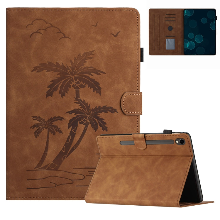 For Samsung Galaxy Tab S9 FE X510/X516B Coconut Tree Embossed Smart Leather Tablet Case(Brown) - Galaxy Tab S9 FE by PMC Jewellery | Online Shopping South Africa | PMC Jewellery | Buy Now Pay Later Mobicred