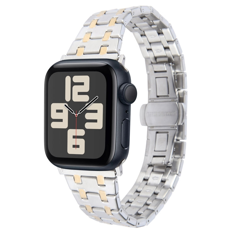 For Apple Watch SE 2023 44mm Double T Stainless Steel Watch Band(Silver Gold) - Watch Bands by PMC Jewellery | Online Shopping South Africa | PMC Jewellery