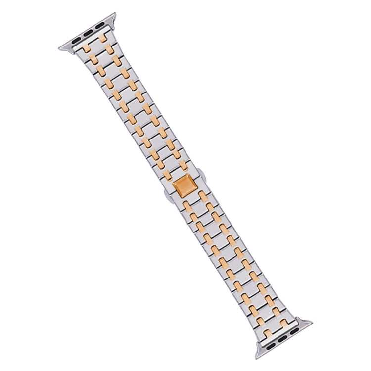 For Apple Watch SE 2023 40mm Double T Stainless Steel Watch Band(Silver Gold) - Watch Bands by PMC Jewellery | Online Shopping South Africa | PMC Jewellery