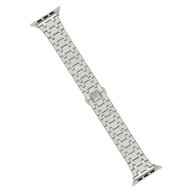 For Apple Watch Series 9 45mm Double T Stainless Steel Watch Band(Starlight) - Watch Bands by PMC Jewellery | Online Shopping South Africa | PMC Jewellery