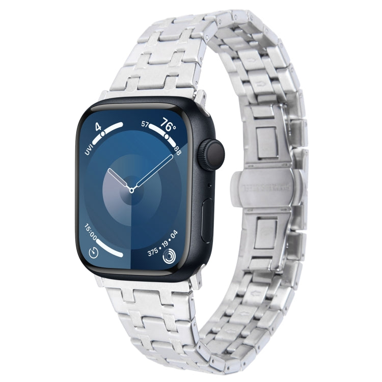 For Apple Watch Series 9 45mm Double T Stainless Steel Watch Band(Silver) - Watch Bands by PMC Jewellery | Online Shopping South Africa | PMC Jewellery