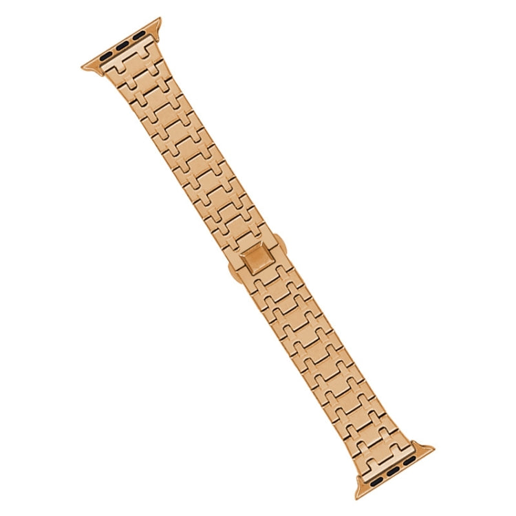 For Apple Watch Series 8 41mm Double T Stainless Steel Watch Band(Rose Gold) - Watch Bands by PMC Jewellery | Online Shopping South Africa | PMC Jewellery