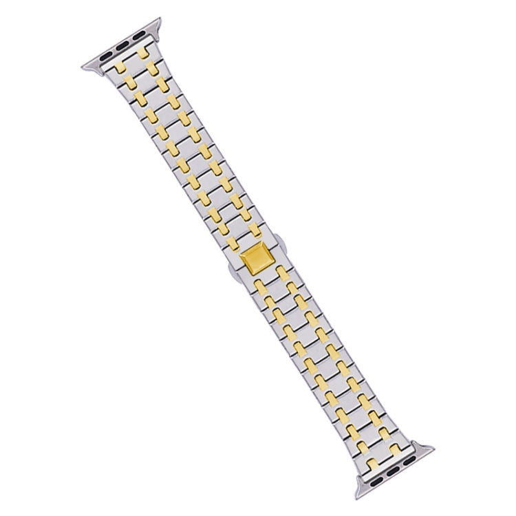 For Apple Watch Series 8 41mm Double T Stainless Steel Watch Band(Silver Gold) - Watch Bands by PMC Jewellery | Online Shopping South Africa | PMC Jewellery