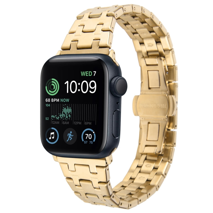 For Apple Watch SE 2022 44mm Double T Stainless Steel Watch Band(Gold) - Watch Bands by PMC Jewellery | Online Shopping South Africa | PMC Jewellery