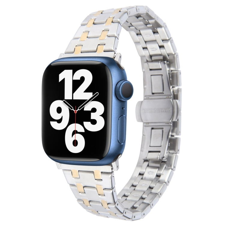 For Apple Watch Series 7 41mm Double T Stainless Steel Watch Band(Silver Gold) - Watch Bands by PMC Jewellery | Online Shopping South Africa | PMC Jewellery