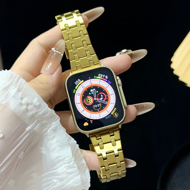 For Apple Watch Series 7 45mm Double T Stainless Steel Watch Band(Gold) - Watch Bands by PMC Jewellery | Online Shopping South Africa | PMC Jewellery