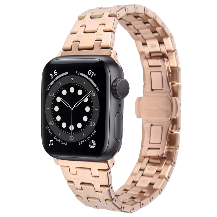 For Apple Watch Series 6 40mm Double T Stainless Steel Watch Band(Rose Gold) - Watch Bands by PMC Jewellery | Online Shopping South Africa | PMC Jewellery