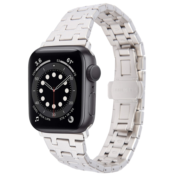 For Apple Watch Series 6 40mm Double T Stainless Steel Watch Band(Starlight) - Watch Bands by PMC Jewellery | Online Shopping South Africa | PMC Jewellery