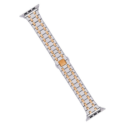 For Apple Watch Series 4 40mm Double T Stainless Steel Watch Band(Silver Rose Gold) - Watch Bands by PMC Jewellery | Online Shopping South Africa | PMC Jewellery