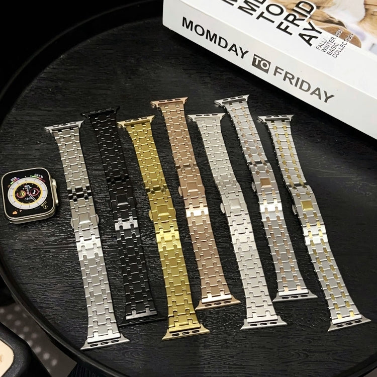 For Apple Watch 38mm Double T Stainless Steel Watch Band(Starlight) - Watch Bands by PMC Jewellery | Online Shopping South Africa | PMC Jewellery