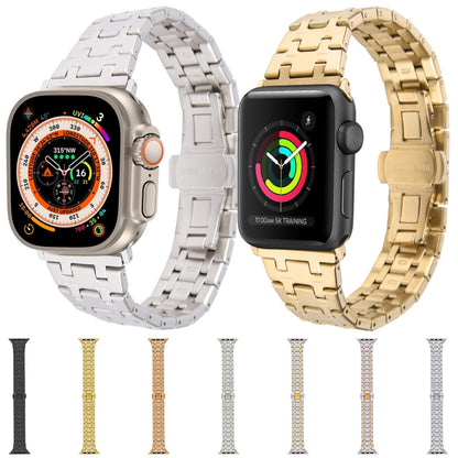 For Apple Watch 42mm Double T Stainless Steel Watch Band(Silver Rose Gold) - Watch Bands by PMC Jewellery | Online Shopping South Africa | PMC Jewellery