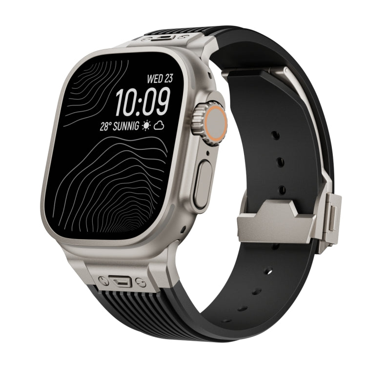 For Apple Watch Ultra 49mm Vertical Texture Titanium Buckle Elastic Silicone Watch Band(Black) - Watch Bands by PMC TechLife | Online Shopping South Africa | PMC TechLife | Buy Now Pay Later Mobicred