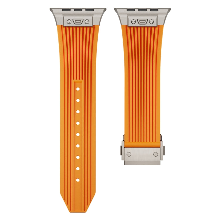 For Apple Watch SE 44mm Vertical Texture Titanium Buckle Elastic Silicone Watch Band(Orange) - Watch Bands by PMC TechLife | Online Shopping South Africa | PMC TechLife | Buy Now Pay Later Mobicred