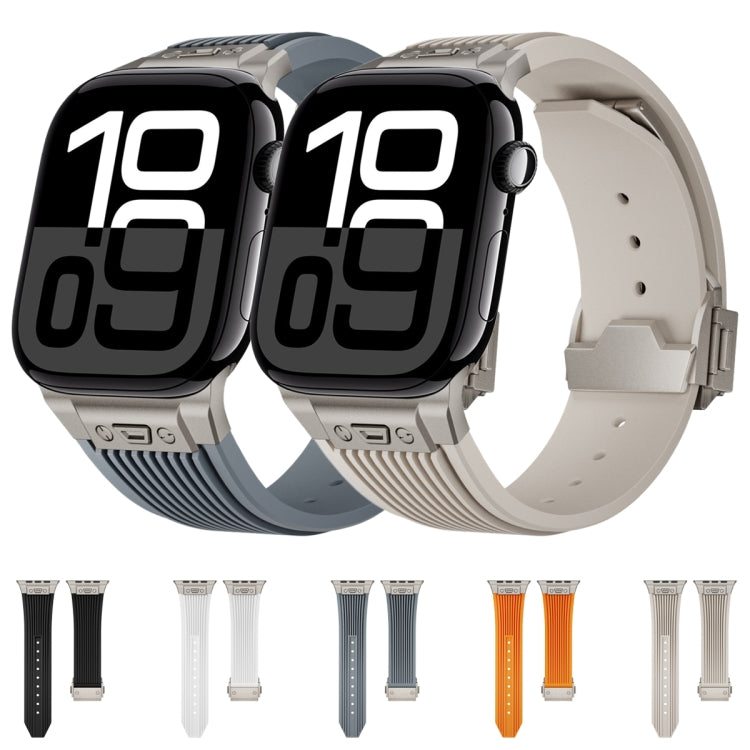 For Apple Watch Series 3 42mm Vertical Texture Titanium Buckle Elastic Silicone Watch Band(Orange) - Watch Bands by PMC TechLife | Online Shopping South Africa | PMC TechLife | Buy Now Pay Later Mobicred