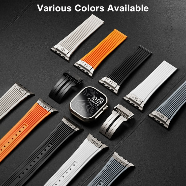 For Apple Watch Series 5 44mm Vertical Texture Titanium Buckle Elastic Silicone Watch Band(Orange) - Watch Bands by PMC TechLife | Online Shopping South Africa | PMC TechLife | Buy Now Pay Later Mobicred