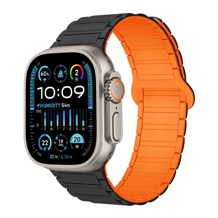 For Apple Watch Ultra 49mm I-Shaped Magnetic Silicone Watch Band(Black Orange) - Watch Bands by PMC Jewellery | Online Shopping South Africa | PMC Jewellery