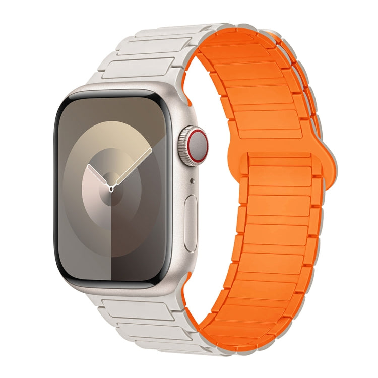 For Apple Watch SE 2022 44mm I-Shaped Magnetic Silicone Watch Band(White Orange) - Watch Bands by PMC Jewellery | Online Shopping South Africa | PMC Jewellery