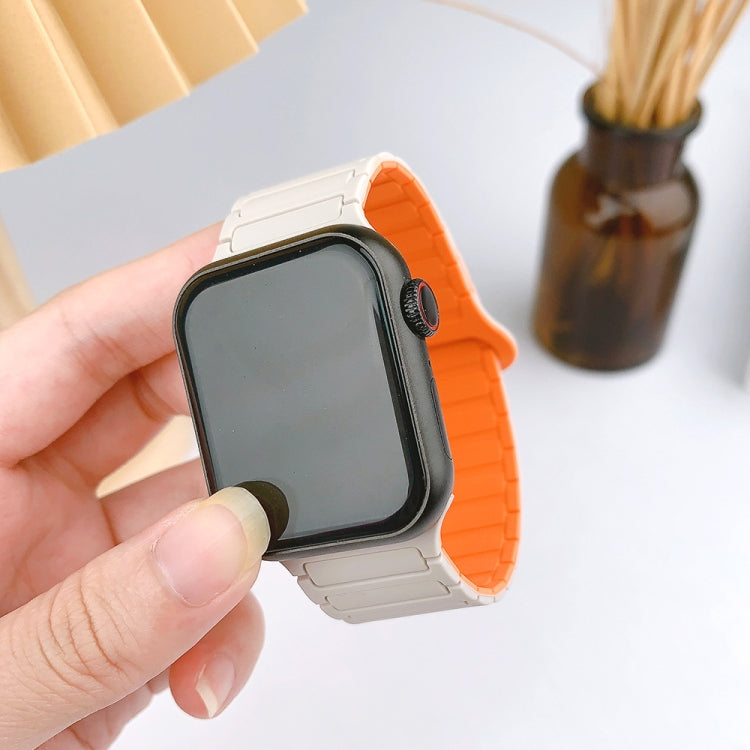 For Apple Watch Series 7 41mm I-Shaped Magnetic Silicone Watch Band(Black Orange) - Watch Bands by PMC Jewellery | Online Shopping South Africa | PMC Jewellery