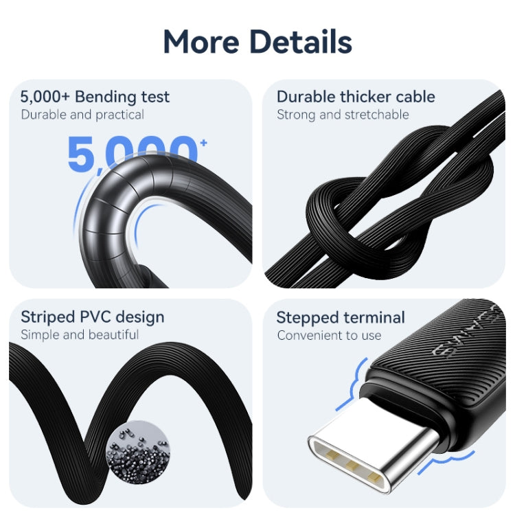 USAMS US-SJ693 USB to USB-C / Type-C 3A Striped Fast Charge Data Cable, Length:2m(Pink) - free shipping - PMc TechLife - Order now!