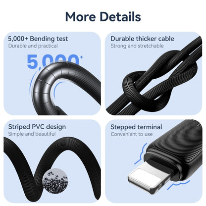 USAMS US-SJ702 USB-C / Type-C to 8 Pin 30W Striped Fast Charge Data Cable, Length:3m(Black) - 2 in 1 Cable by USAMS | Online Shopping South Africa | PMC Jewellery | Buy Now Pay Later Mobicred