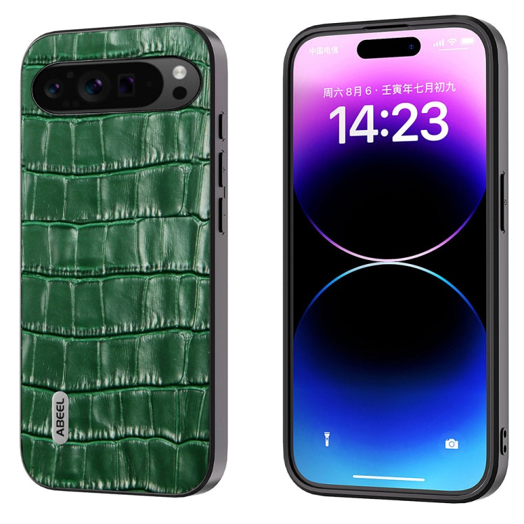 For Google Pixel 9 Pro ABEEL Crocodile Texture Genuine Leather Phone Case(Green) - Google Cases by PMC Jewellery | Online Shopping South Africa | PMC Jewellery | Buy Now Pay Later Mobicred