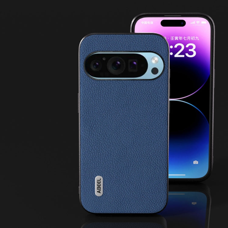 For Google Pixel 9 Pro ABEEL Genuine Leather + PC Litchi Texture Phone Case(Blue) - Google Cases by PMC TechLife | Online Shopping South Africa | PMC TechLife | Buy Now Pay Later Mobicred
