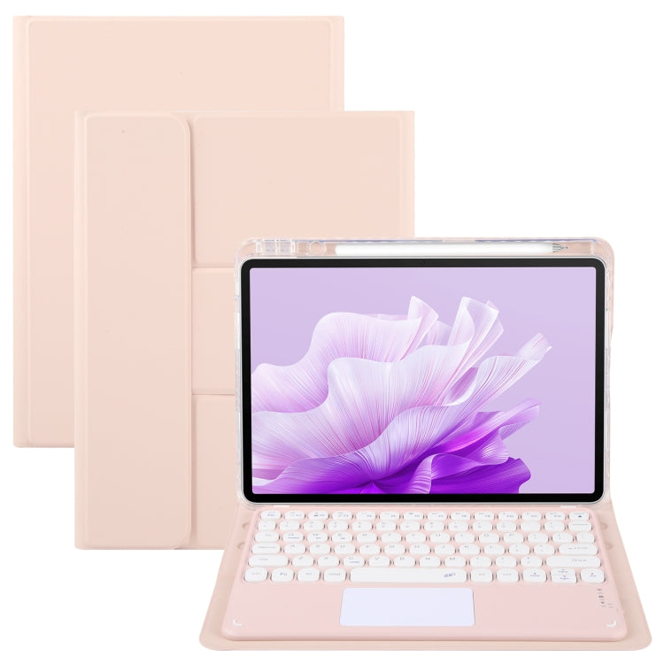 For Huawei MatePad Air 11.5 Round Button Bluetooth Keyboard Rotatable Holder Leather Case with Touchpad(Rose Gold) - Huawei Keyboard by PMC Jewellery | Online Shopping South Africa | PMC Jewellery