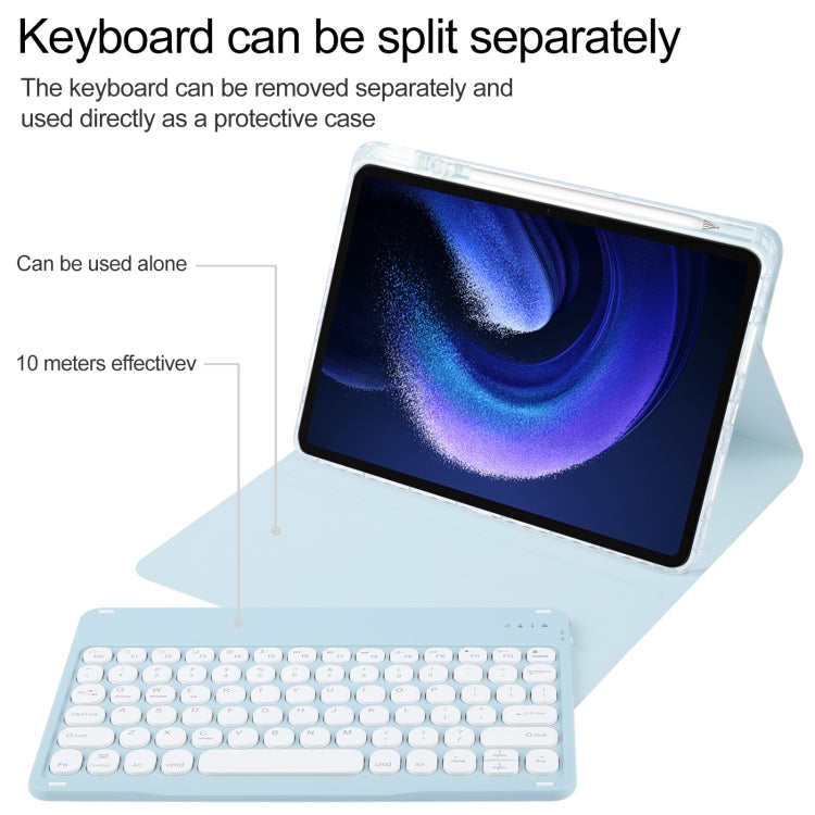 For Xiaomi Pad 6 Round Button Bluetooth Keyboard Rotatable Holder Leather Case(Sky Blue) - Others Keyboard by PMC Jewellery | Online Shopping South Africa | PMC Jewellery