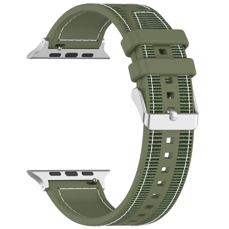 For Apple Watch SE 2023 40mm Ordinary Buckle Hybrid Nylon Braid Silicone Watch Band(Green) - Watch Bands by PMC Jewellery | Online Shopping South Africa | PMC Jewellery