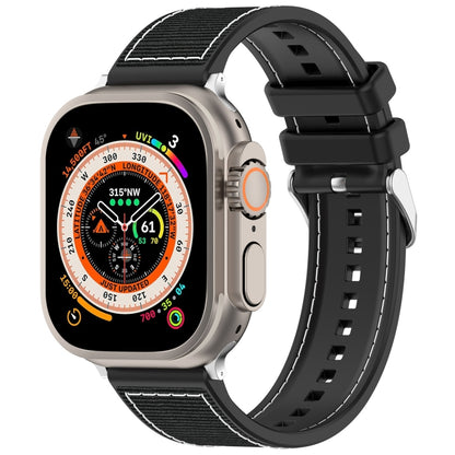 For Apple Watch Series 7 41mm Ordinary Buckle Hybrid Nylon Braid Silicone Watch Band(Black) - Watch Bands by PMC Jewellery | Online Shopping South Africa | PMC Jewellery