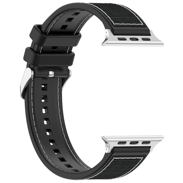 For Apple Watch Series 7 41mm Ordinary Buckle Hybrid Nylon Braid Silicone Watch Band(Black) - Watch Bands by PMC Jewellery | Online Shopping South Africa | PMC Jewellery