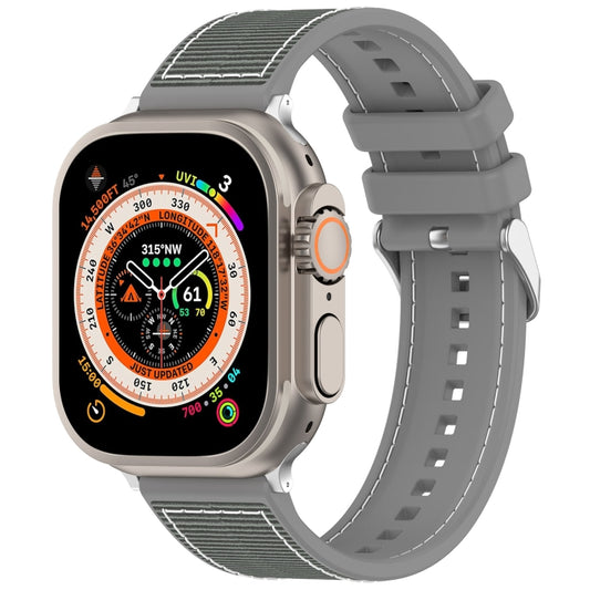 For Apple Watch Series 7 45mm Ordinary Buckle Hybrid Nylon Braid Silicone Watch Band(Grey) - Watch Bands by PMC Jewellery | Online Shopping South Africa | PMC Jewellery