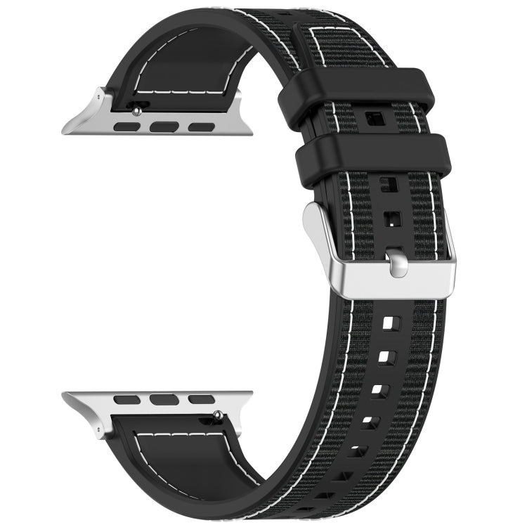 For Apple Watch SE 44mm Ordinary Buckle Hybrid Nylon Braid Silicone Watch Band(Black) - Watch Bands by PMC Jewellery | Online Shopping South Africa | PMC Jewellery