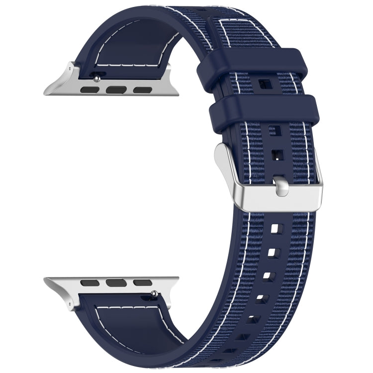 For Apple Watch Series 6 44mm Ordinary Buckle Hybrid Nylon Braid Silicone Watch Band(Midnight Blue) - Watch Bands by PMC Jewellery | Online Shopping South Africa | PMC Jewellery