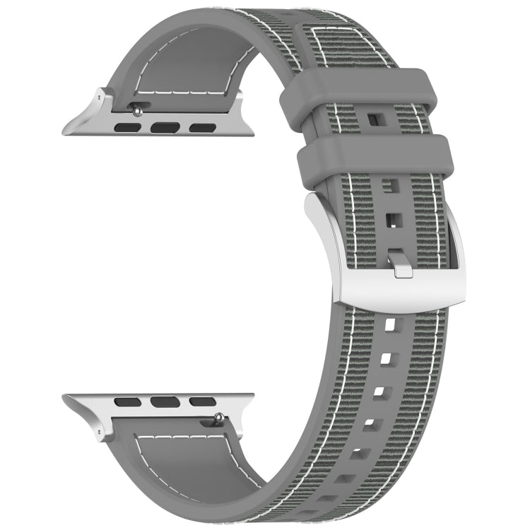 For Apple Watch SE 2023 44mm Official Buckle Hybrid Nylon Braid Silicone Watch Band(Grey) - Watch Bands by PMC Jewellery | Online Shopping South Africa | PMC Jewellery