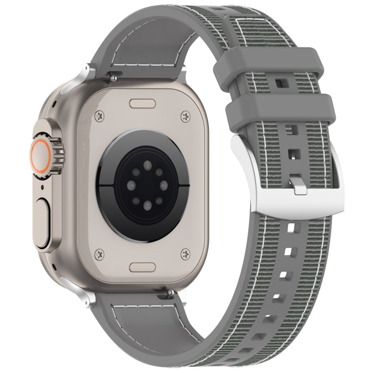 For Apple Watch Ultra 49mm Official Buckle Hybrid Nylon Braid Silicone Watch Band(Grey) - Watch Bands by PMC Jewellery | Online Shopping South Africa | PMC Jewellery