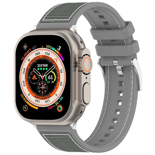 For Apple Watch Series 7 41mm Official Buckle Hybrid Nylon Braid Silicone Watch Band(Grey) - Watch Bands by PMC Jewellery | Online Shopping South Africa | PMC Jewellery