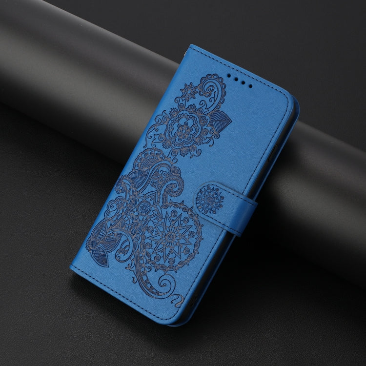 For Sharp Aquos sense8/SHG11/SH-54D Datura Flower Embossed Flip Leather Phone Case(Blue) - More Brand by PMC Jewellery | Online Shopping South Africa | PMC Jewellery | Buy Now Pay Later Mobicred