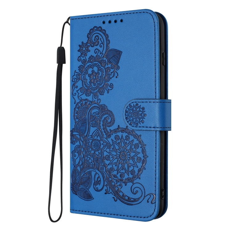 For Sharp Aquos sense8/SHG11/SH-54D Datura Flower Embossed Flip Leather Phone Case(Blue) - More Brand by PMC Jewellery | Online Shopping South Africa | PMC Jewellery | Buy Now Pay Later Mobicred