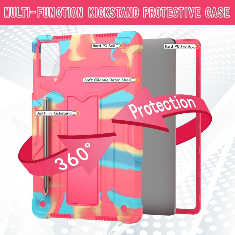 For Lenovo Tab M11/ Xiaoxin Pad 11 2024 T Holder Robot Silicone Hybrid PC Tablet Case(Camouflage Rose Red) - Lenovo by PMC Jewellery | Online Shopping South Africa | PMC Jewellery | Buy Now Pay Later Mobicred