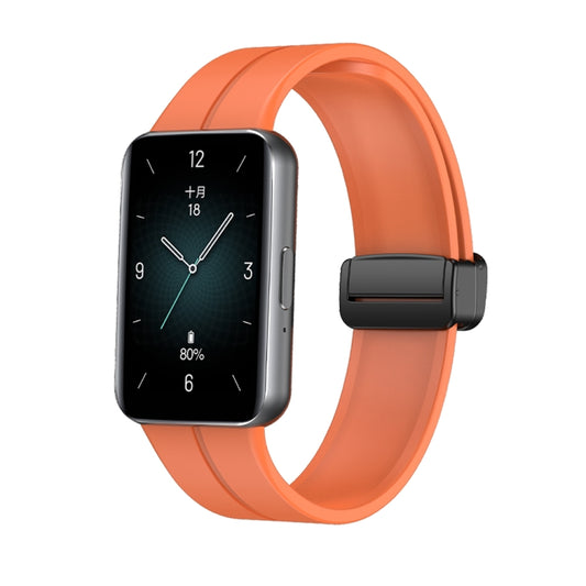 For Honor Band 9 Magnetic Folding Black Buckle Silicone Watch Band(Orange) - Watch Bands by PMC Jewellery | Online Shopping South Africa | PMC Jewellery