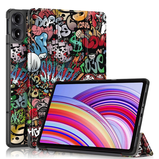 For Xiaomi Redmi Pad Pro 12.1 Custer Painted 3-Fold Stand Leather Smart Tablet Case(Graffiti) - More Tablet Cases by PMC Jewellery | Online Shopping South Africa | PMC Jewellery | Buy Now Pay Later Mobicred