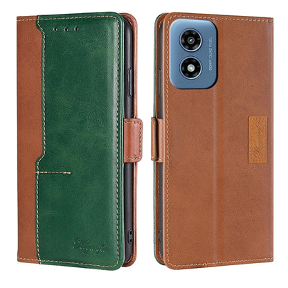 For Motorola Moto G Play 4G 2024 Contrast Color Side Buckle Leather Phone Case(Light Brown + Green) - Motorola Cases by PMC Jewellery | Online Shopping South Africa | PMC Jewellery | Buy Now Pay Later Mobicred